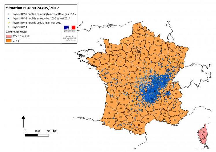La semaine dernière, 12 foyers de FCO ont été notifiés. Le nombre total s'élève à 2379 depuis septembre 2015 (dont 2086 depuis juillet 2016).Les foyers dans les départements de l'Ain (01), du Lot (46), de la Sarthe (72), de la Seine-Maritime (76), et des Vosges (88) ont été mis en évidence dans le cadre de la surveillance sentinelle, la réalisation de celle-ci devenant de plus en plus difficile en raison de la défection des éleveurs volontaires. Deux foyers en Mayenne ont été ...