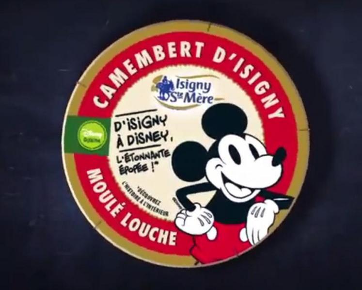 La coopérative d’Isigny a noué 
un partenariat avec la firme américaine Disney qui a abouti à la réalisation d’un clip retraçant l’histoire de Hugues d’Isigny, ancêtre de Walt Disney. La célèbre souris est imprimée sur huit fromages de la marque ; des tickets d’or, insérés dans les boîtes, permettent de gagner des lots.