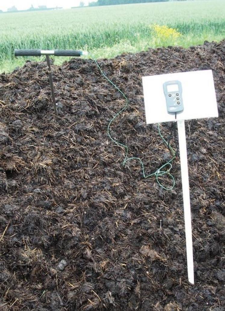 L’élévation de température du compost est surveillée  par des mesures hebdomadaires.