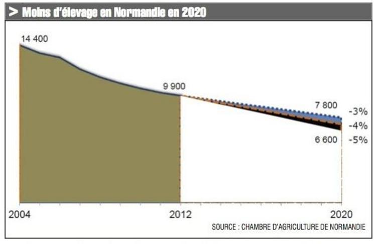 Quel que soit le scénario envisagé, l’effectif d’élevages laitiers 
poursuivra sa baisse à l’horizon 2020.