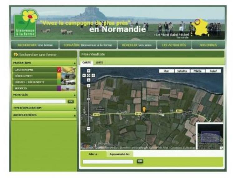 Exemple d’une recherche cartographique sur le site www.normandiealaferme.com