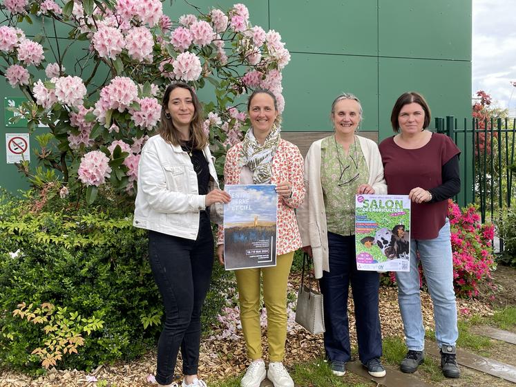 Olivia Lequy, chargée de communication au Campus Métiers Nature, à Coutances, Nadège Mahé, présidente du conseil d'administration du lycée, Karen Saccardy sa directrice, et Sabrina Nivelet, collaboratrice administrative, préparent la douzième édition du salon de l'agriculture de l'établissement.