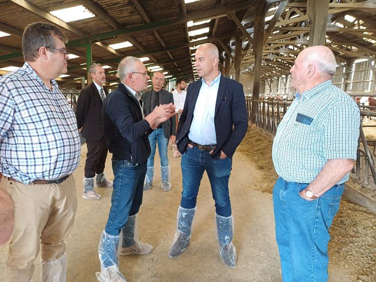 Les échanges se sont poursuivis à l'intérieur de la stabulation où les vaches laitières ont laissé la place à des vaches à l'engrais.