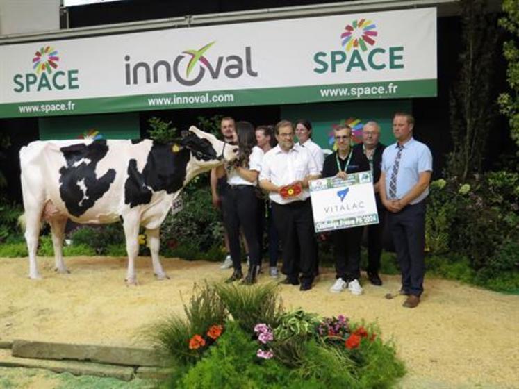 Le Gaec de la Bouhardiere et le Gaec Pom Holstein de Saint-Mars-d'Egrenne (61) remportent le prix de section des vaches en 3e lactation.