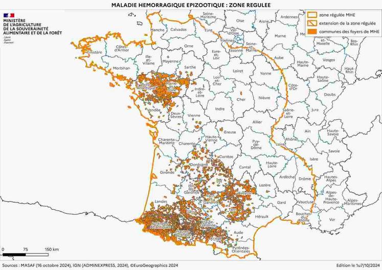 La Normandie reste indemne en matière de MHE. Pour autant, la Manche est en grande partie en zone régulée, comme l'Orne et le Calvados.