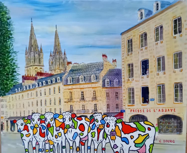 Il s'amuse à amener ses vaches en ville, là, sur la place des anciennes boucheries à Caen.