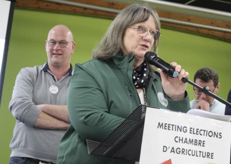 Anne-Marie Denis, candidate Chambre d'agriculture 2025, en sixième position du collège des chefs d'exploitation. Ici, lors du meeting, jeudi 16 janvier à Sées.