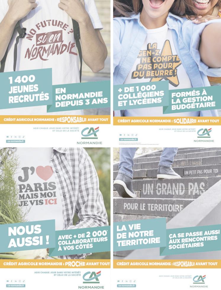 Via ces quatre visuels de communication, le Crédit Agricole Normandie apporte les preuves de son utilité à un territoire.