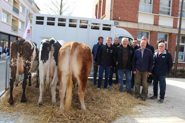 Éleveurs de Prim'Holsteins, de Limousines et de Normandes étaient sur le marché de Lisieux, samedi 29 mars, pour annoncer la foire de ce week-end.