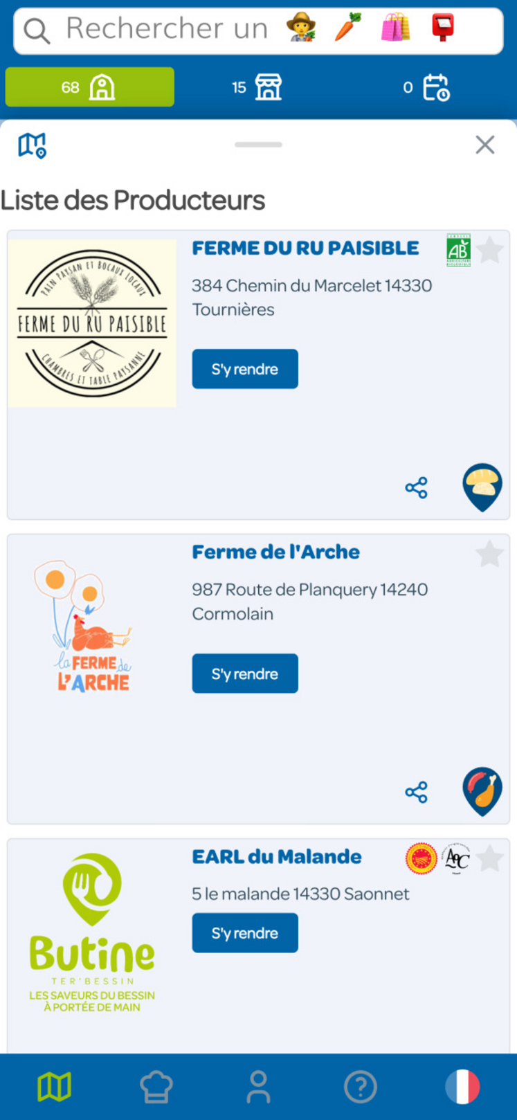 Retrouver la liste des producteurs sur l'application.