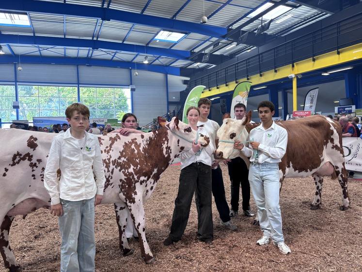 Tom Lemarchand, Sarah Paysant, Alexis Bouillon, Lény Lejuez, Lilou Lahaye et Nathan Guiffard, élèves de 3e au lycée agricole de Vire, ont présenté deux animaux de l'exploitation au grand public.