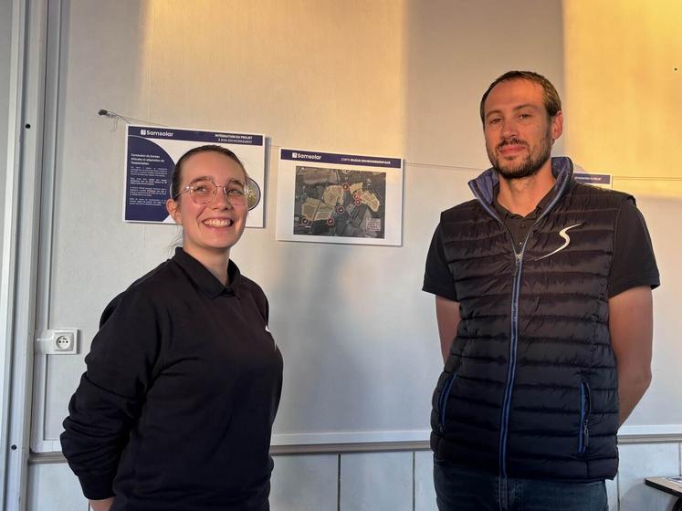 Esther Brée et Etienne Tréol, chefs de projets chez Samsolar, ont présenté la ferme agri solaire de Breuville qui pourrait voir le jour en 2027.