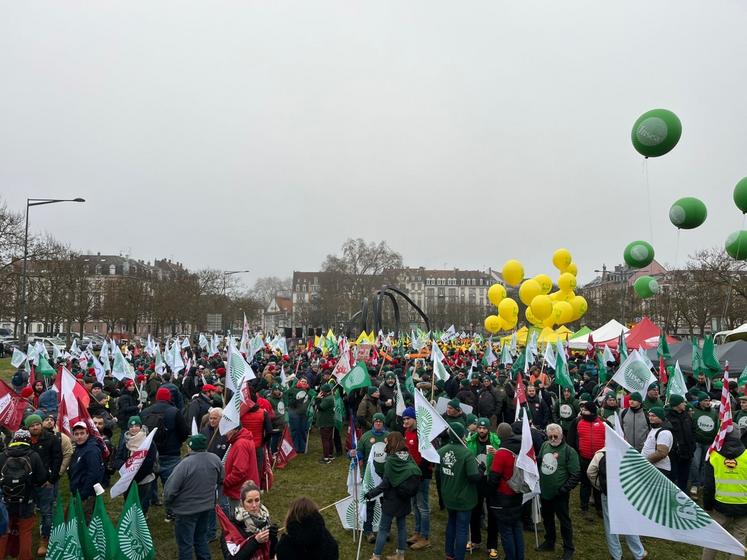 La foule agricole est nombreuse, mardi 20 janvier, à Strasbourg (Alsace). Près de 1 000 tracteurs et environ 4 000 manifestants sont là.