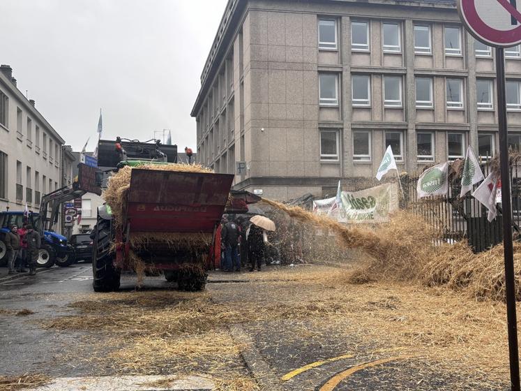 Être sur la paille, c'est tout sauf ce que veulent les agriculteurs de la Manche. C'est d'ailleurs en paillant les grilles de la préfecture du département qu'ils l'ont symbolisé.