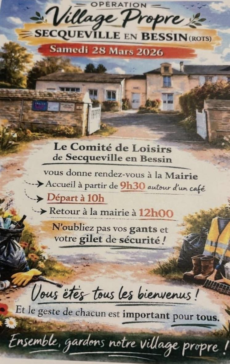 Le comité des loisirs de Secquville-en-Bessin donne rendez-vous le 28 mars à partir de 9 h 30 à la mairie pour une matinée de ramassage des déchets.