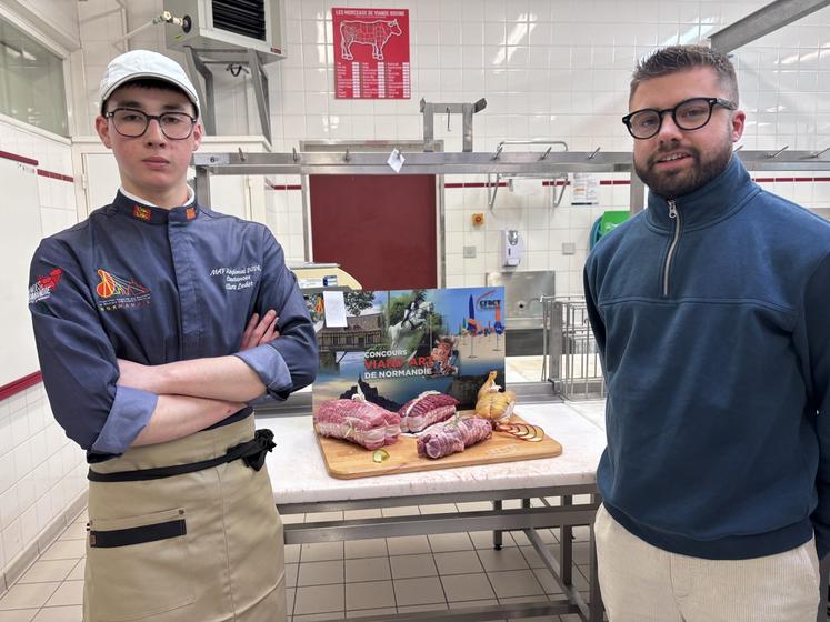 En apprentissage à la boucherie de la Ruche à Coutances, Eliott Ledos de la Manche, arrive 3e.