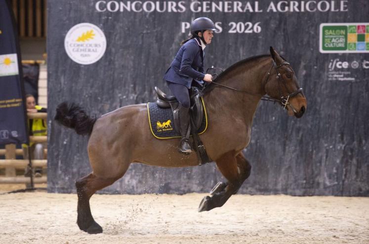 Mona d'Origny, montée par Margaux Picquenard, sa propriétaire, lors de la 1re manche du trophée monté. Elle termine 10e/11.