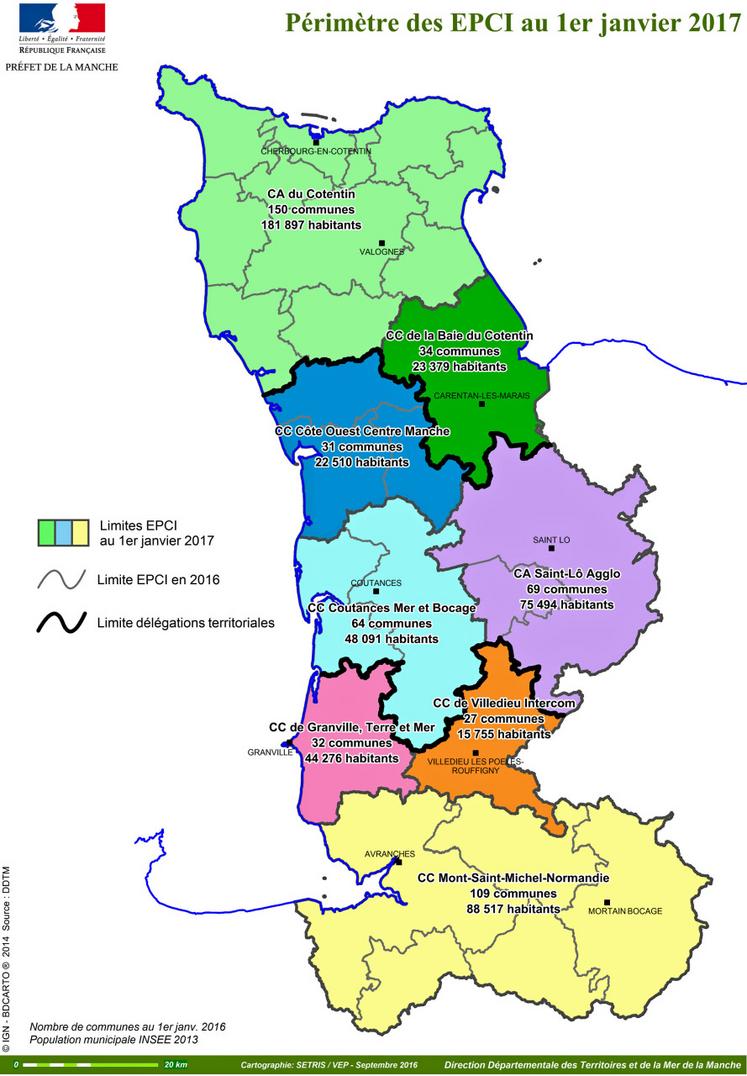 Trois intercomnunalités recouvrent le sud Manche. 