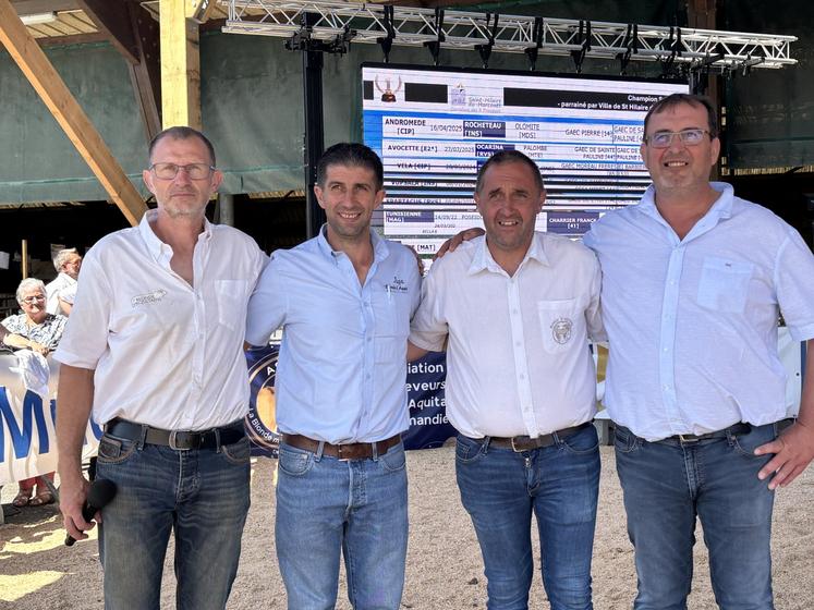 Guillaume Martel, président des éleveurs de la Manche, Frédéric Plante, juge du Tarn, Jérôme Sallot, trésorier de l'association de la Manche et Laurent Saint-Aubin, juge des Landes. Un quatuor acteur de la réussite du concours interrégional.