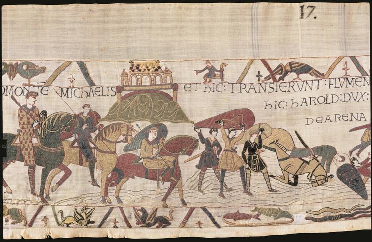 L'abbaye du Mont-Saint-Michel représentée sur la Tapisserie de Bayeux. L'agriculture monastique était un rouage essentiel de la souveraineté alimentaire.