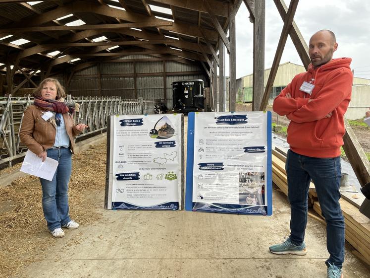 Aude Gaillard, présidente de l'OP Lait Baie & Bocages et Arnaud Isambard, administrateur, retracent l'historique tout en apportant les perspectives pour les éleveurs.