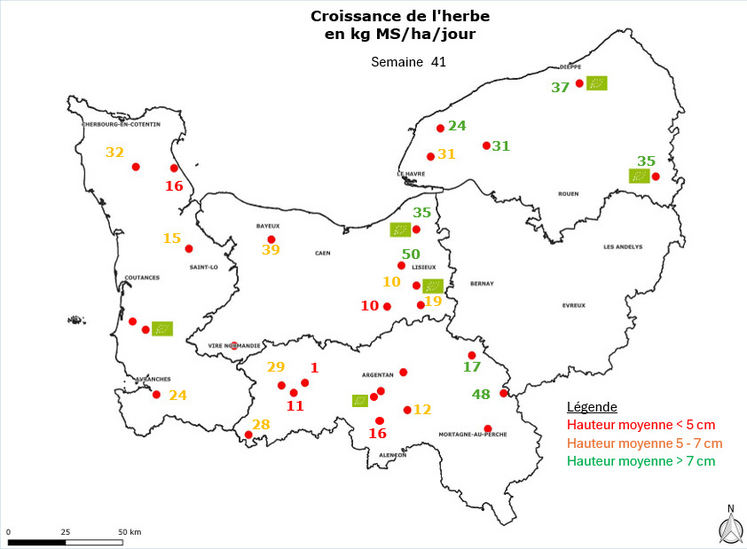 Évolution de la pousse de l'herbe à la semaine 41. 