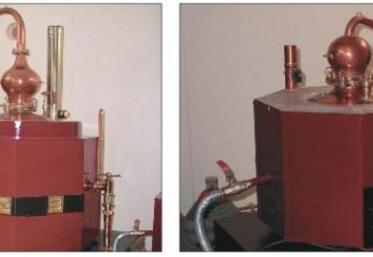 Le matériel de l’ARAC se compose d’un alambic de 115 litres (à gauche) et d’un alambic de 15 litres (à droite).