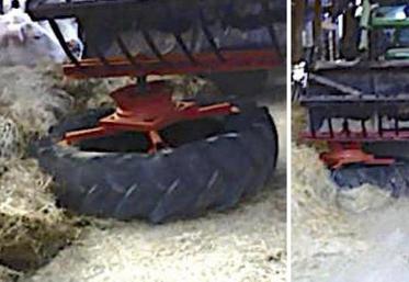 Le « pneu repousse fourrage » conçu et réalisé par Florian Brisard, éleveur dans l’Orne.