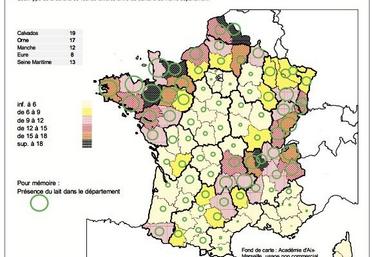 La Basse-Normandie est LA région française où l’hétérogénéité 
de densité laitière est la plus forte, entre les secteurs 
les plus denses et les moins denses.