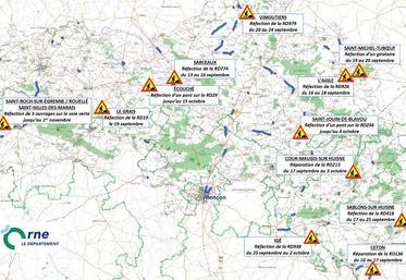 La carte des travaux sur les routes dans le département.