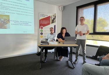 Nicolas Dumesnil, président d'Interbev Normandie, Charlène Lacroix, directrice et Marie Lamarre, chargée de mission pour l'interprofession. Elle a présenté les actions spécifiques RHD (Restauration hors domicile).