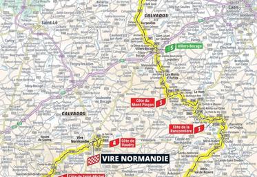 Le tracé de l'étape 9 qui partira le jeudi 10 juillet de Bayeux et arrivera à Vire.