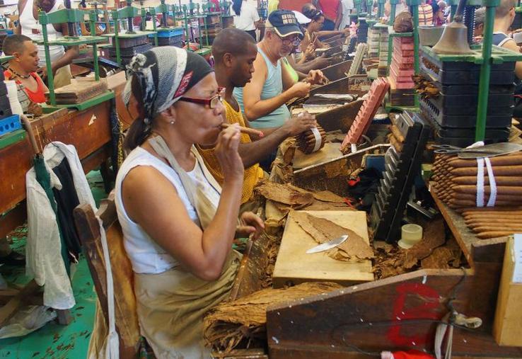 Une fabrique de cigares à la havane. La fabrication est assurée par une main-d’œuvre à 60 % féminine.