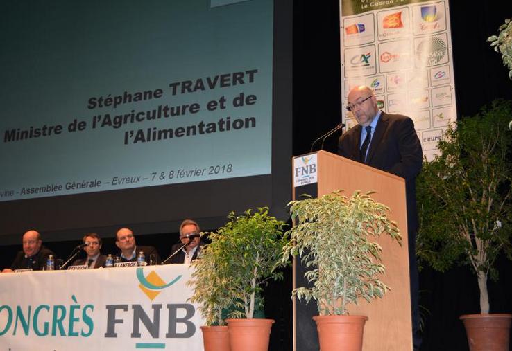Le ministre de l'Agriculture, Stéphane Travert, s'était rendu au congrès de la FNB le 7 février.