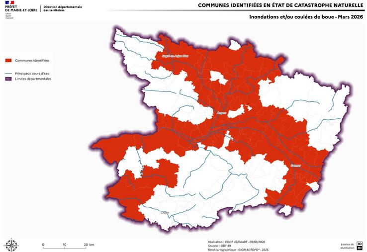 89 communes du Maine-et-Loire ont été reconnues en état de catastrophes naturelles suite aux inondations de février 2026.