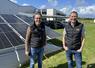 Daniel Rochard (JRC Solaire) et Christophe Cesbron (Serres JRC). A droite : les nouveaux haubans photovoltaïques.