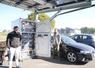 Nicolas Chevalier, directeur de GP Watt, et Adrien Tuffereau, ingénieur énergies renouvelables, devant la batterie testée à Melay. En bas à droite, l'installation de Michaël Bauland, agriculteur de Chazé-sur-Argos. 