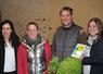 De g. à d. : Céline Bonnier, animatrice du réseau Bienvenue à la Ferme ; Ophélie Pelletier (Distillerie Pelletier, La Chapelle Huon), membre du réseau qui a remis la plaque officielle ; Julien et Aurélie Rousseau.