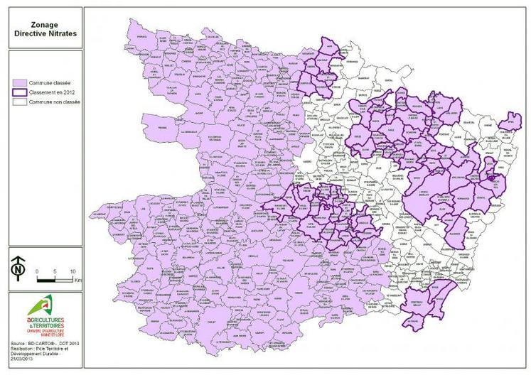 Les zones vulnérables désignées fin 2012 sont toujours effectives. Soit 73 nouvelles communes sont classées zones vulnérables dans le département.