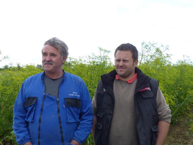 Dominique et Romain Abellard perpétuent la tradition familiale d'agriculteurs-multiplicateurs au Gaec du Pivert à Mazé.