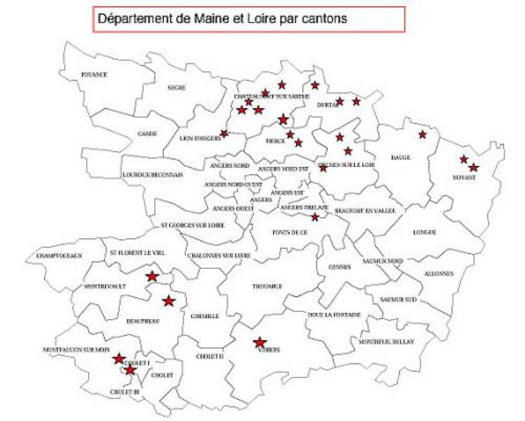 Localisation des foyers FCO au 4 août 2008 (source DSV).