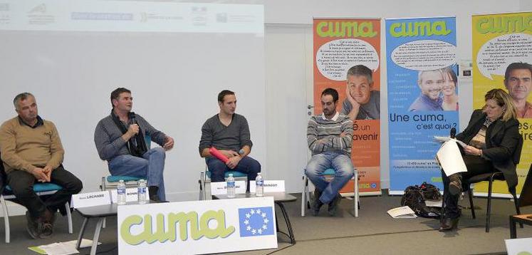 Bruno Lochard, président de la Cuma du Loironnais (53), Rémy Bonnet, trésorier et Boris Drapeau, président de la Cuma La Romaine (49), Cyril Bergot, éleveur laitier en Loire-Atlantique.