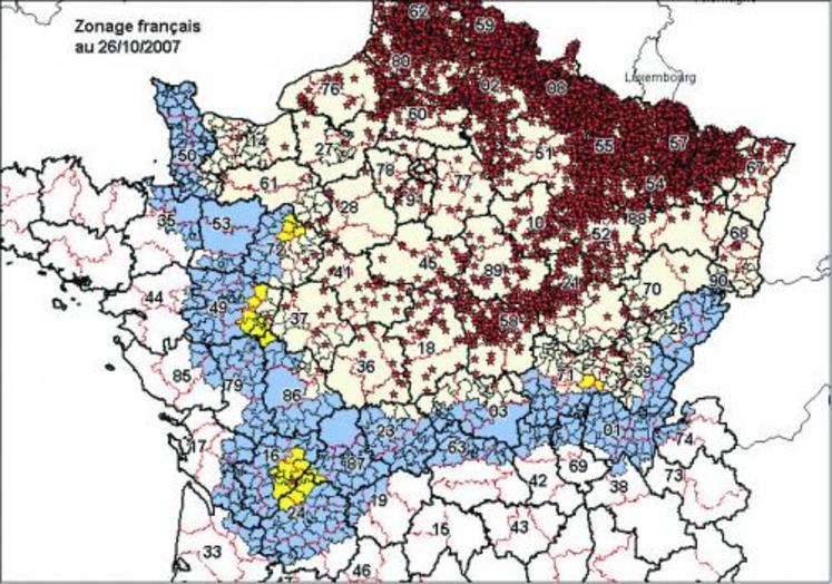 Nouvelle carte de la zone réglementée instituée par arrêté du 26 octobre 2007.