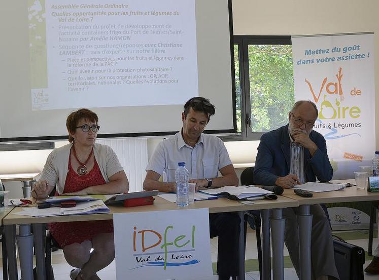 Le 8 juin à la Maison du végétal : Christiane Lambert, première vice-présidente de la FNSEA, Jean-Louis Moulon, président d’IDfel Val de Loire et Bruno Dupont, président d’Interfel.