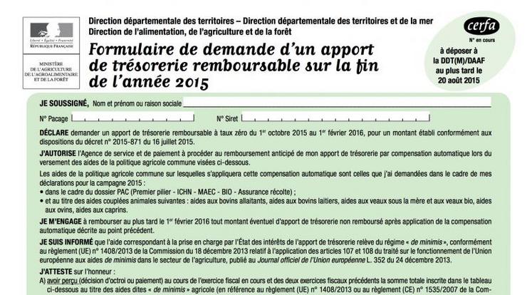 Le formulaire de demande d'apport de trésorerie remboursable est désormais disponible.