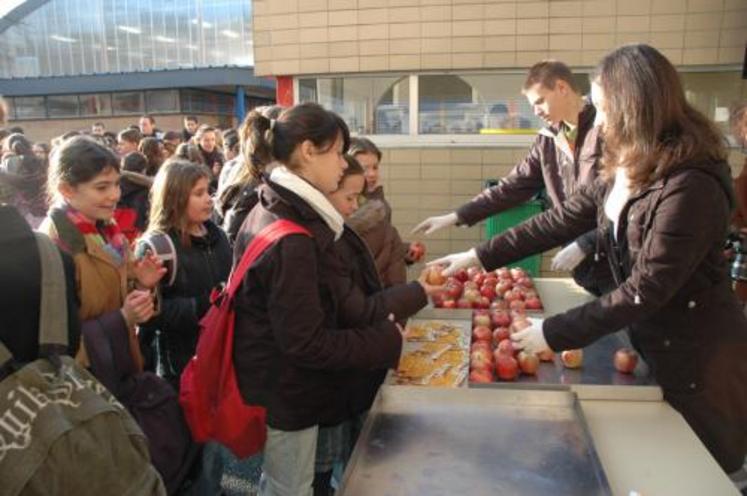 Pendant 15 jours, les collégiens de 77 établissements du département vont pouvoir manger des pommes, gala et braeburn, pendant la récréation. 16 tonnes de fruits vont être distribuées pendant toute la durée de l’opération.