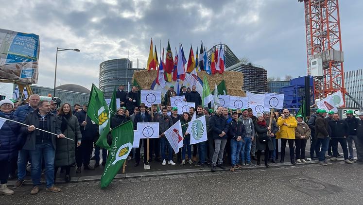 A l'initiative de la FDSEA67, JA67 et du Copa-Cogeca, une « flash action » a été menée mardi matin devant le Parlement européen, à Strasbourg, tandis que les eurodéputés s'apprêtaient à voter en plénière les amendements proposés sur les IED.