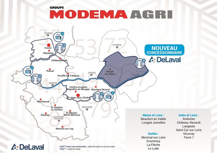 Carte des concessions DeLaval du groupe Modema Agri