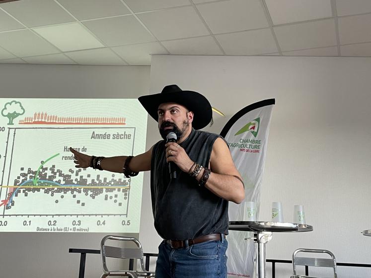 Serge Zaka a échangé lors d'une table ronde avec Eric Plessis, conseiller eau irrigation à la Chambre d'agriculture, Denis Colineau, agriculteur en ACS et Julien Fortin, responsable de la ferme expérimentale de Thorigné d'Anjou. 