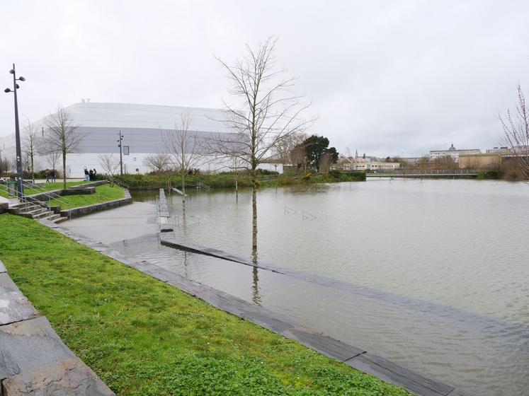 Les abords de l'Icepark sont sous l'eau.